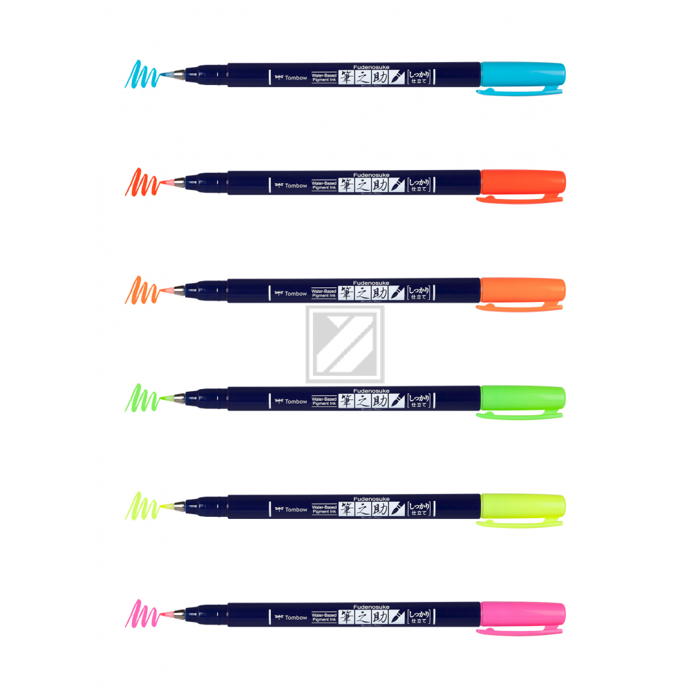 TOMBOW Kalligraphie Set WSBH6P Fudenosuke, 6 Farben Neon