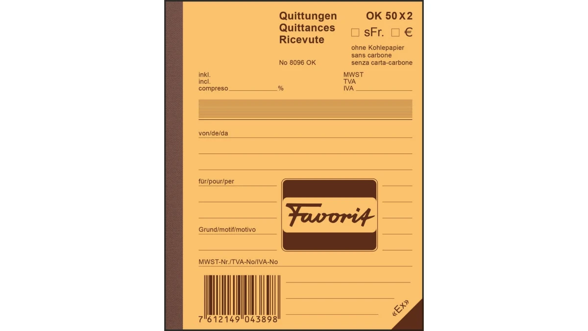 Favorit Durchschreibeblock Quittungen Nr. 8096OK