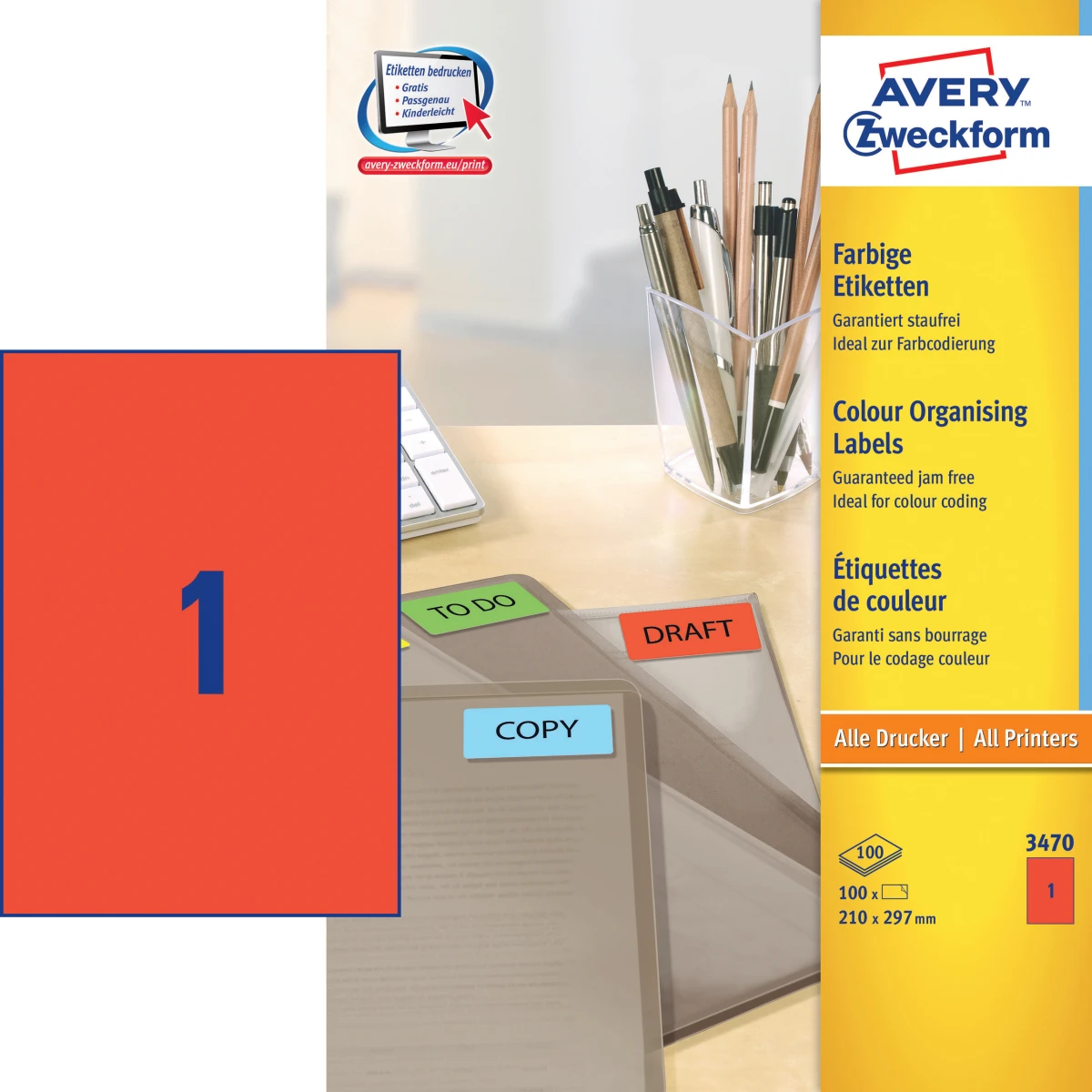 AVERY ZWECKFORM 3470 Etiketten A4, 100 Blatt