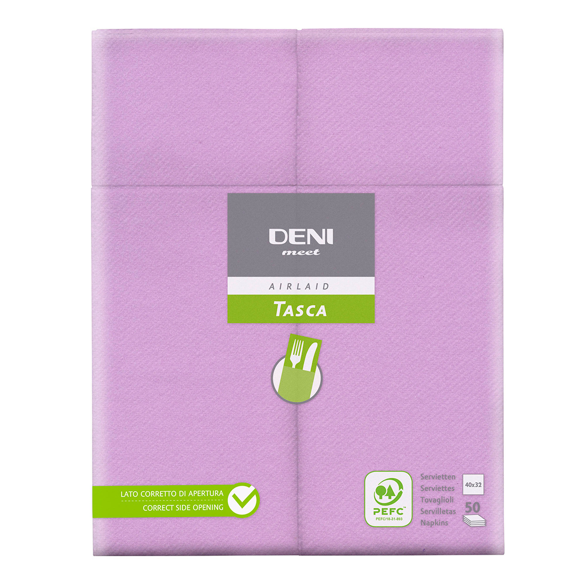 Besteck-Servietten Airlaid Deni meet Tasca, 1/8 Falz, Lila, 40x32 cm, 1 Pack à 50 Stück