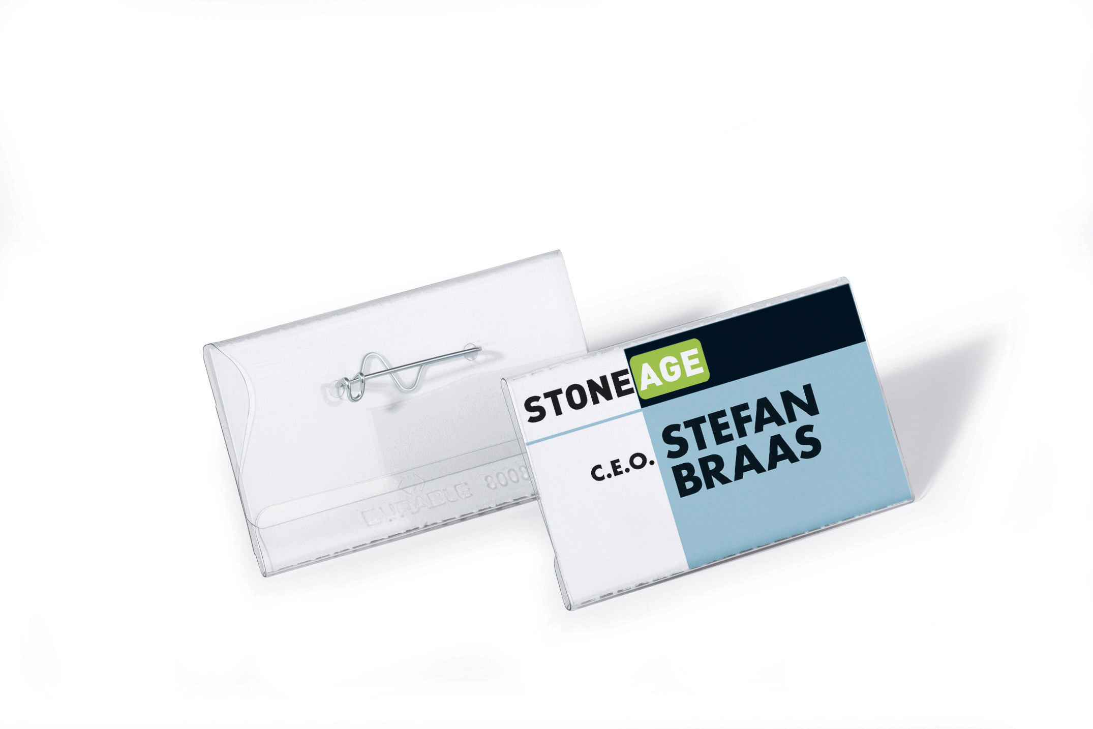 100 Durable Namensschilder mit Nadel 7.5 x 4 cm