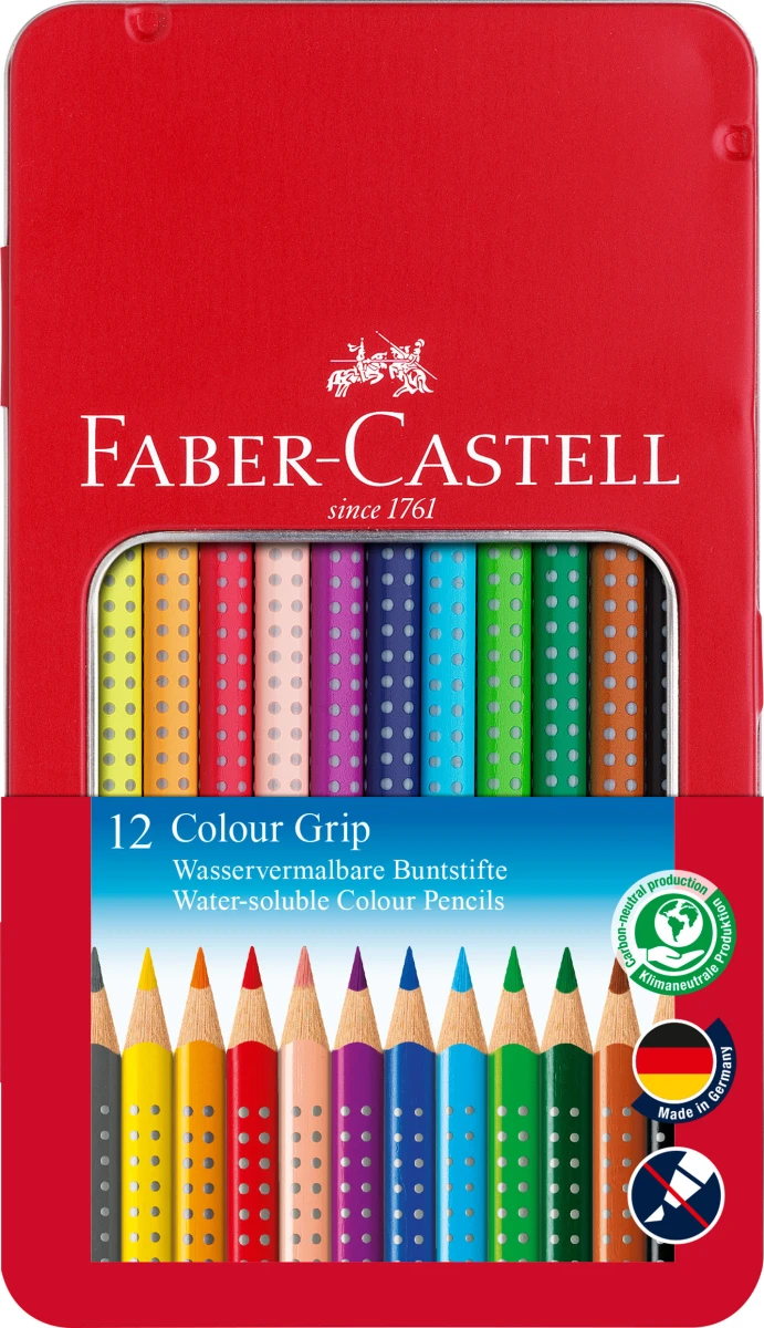 FABER-CASTELL Farbstifte Colour Grip12 Farben Metalletui