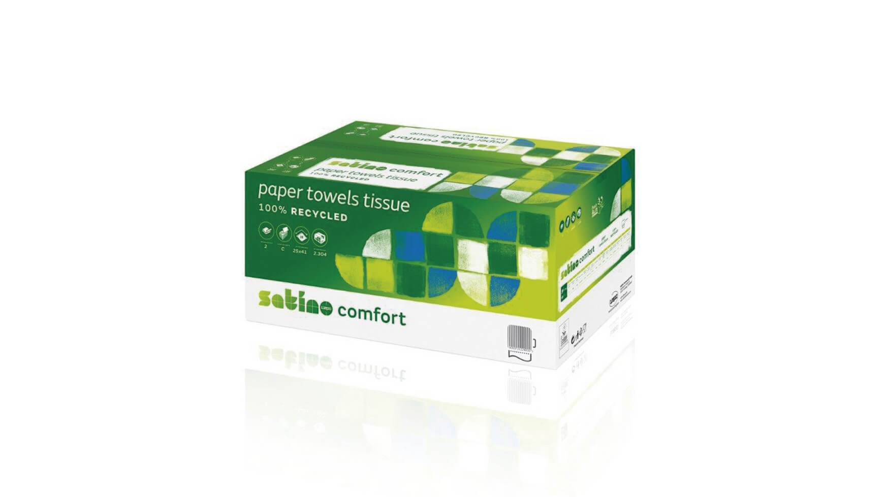 Satino comfort Recycling-Papierhandtücher 2-lagig, hochweiss, 25*41 cm, C-Falzung, Karton à 2'304 Stück