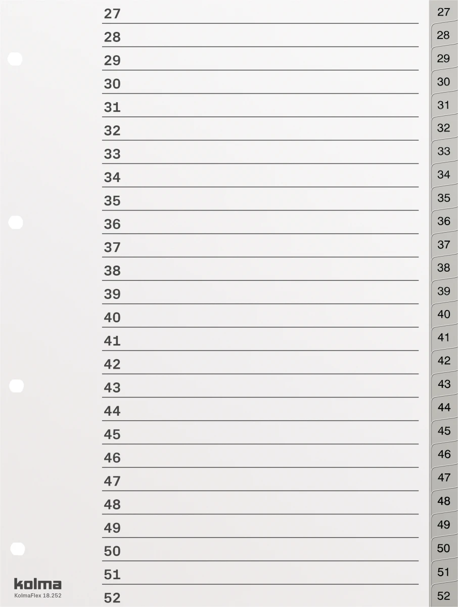 KOLMA Zahlenregister Strong 1 - 52