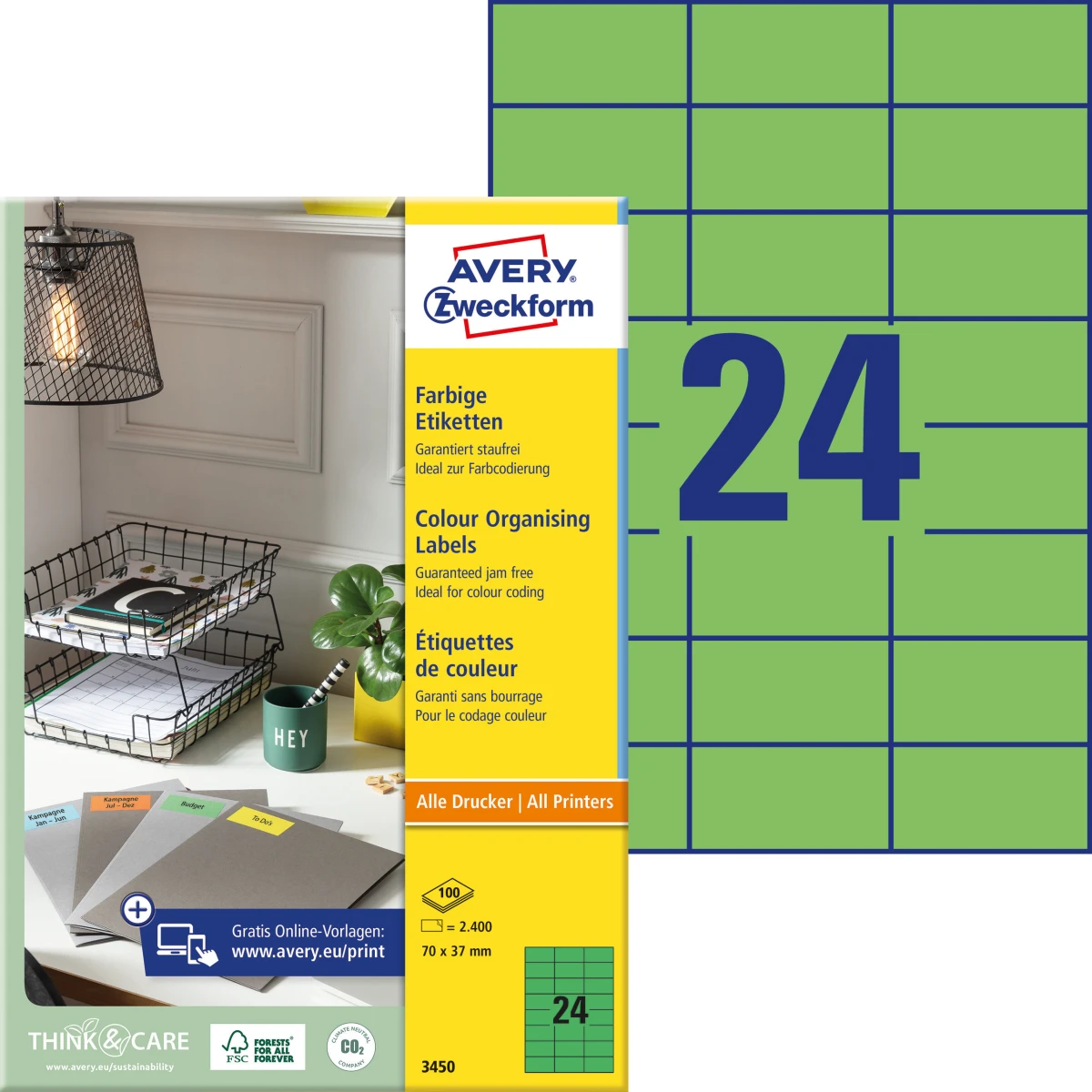 AVERY ZWECKFORM 3450 Etiketten, 70 × 37 mm, 100 Blatt