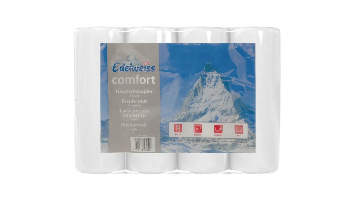 Edelweiss Haushaltsrollen 3-lagig, weiss, Pack à 4 Rollen