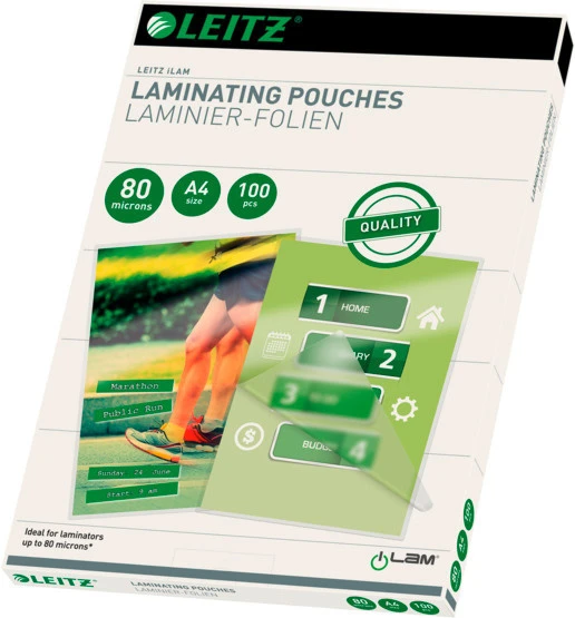 100 LEITZ Laminiertaschen für Format A4 (216 x 303 mm), 2 x 80 Mikron