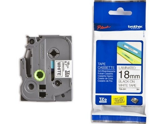 brother Schriftband TZe-241 laminiert, 18 mm x 8 m, Druckfarbe: Schwarz, Band: Weiss