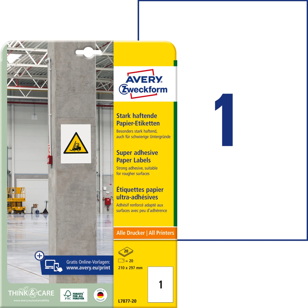 AVERY ZWECKFORM L7877-20 Etiketten, 210 x 297 mm, 20 Blatt