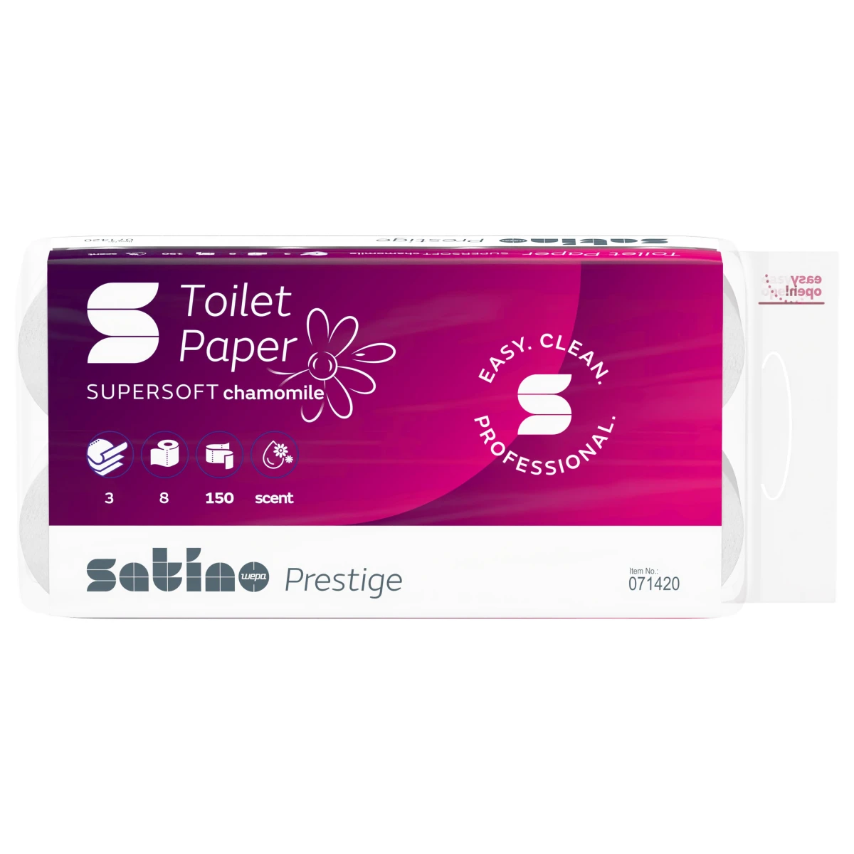 Toilettenpapier Satino prestige, 3-lagig, hochweiss, 9.4 x 12 cm, Pack à 8 Rollen