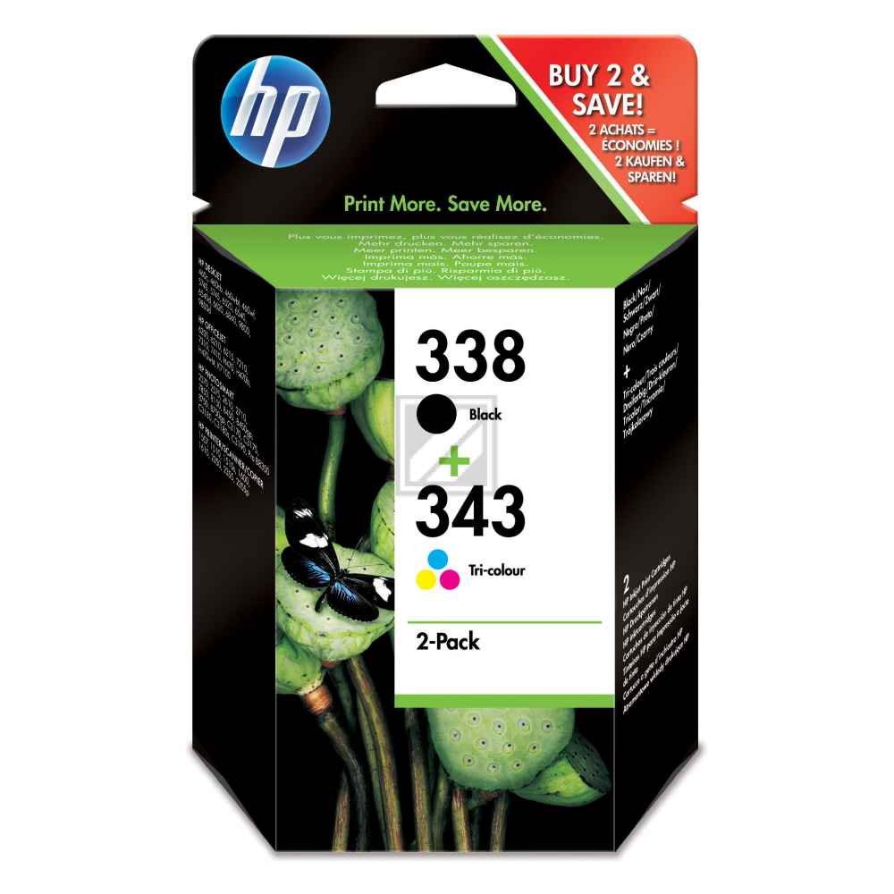 HP Tintenpatrone cyan/magenta/gelb, schwarz (SD449EE, 338/343)