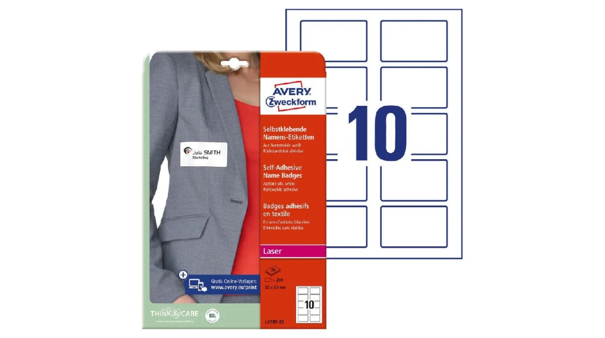 AVERY ZWECKFORM L4785-20 Namenetiketten, 80 x 50 mm, 20 Blatt