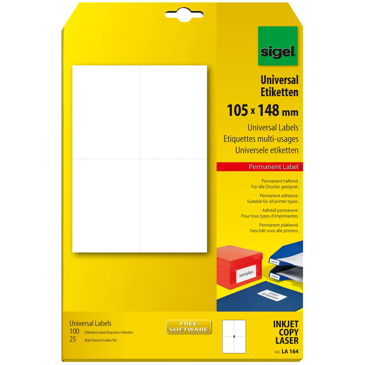 SIGEL Etiketten Universal A4, 105 x 148 mm, 25 Blatt