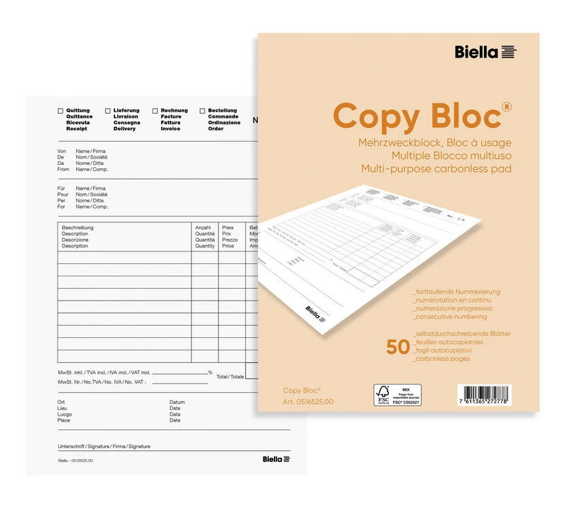 BIELLA Mehrzweckblock Copy-Bloc A6, 50 Blatt