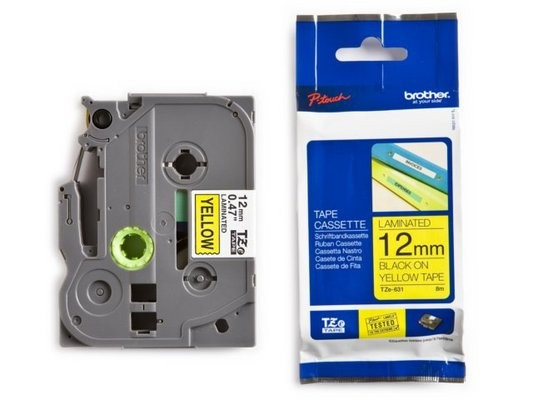 brother Schriftband TZe-631 laminiert, 12 mm x 8 m, Druckfarbe: Schwarz, Band: Gelb