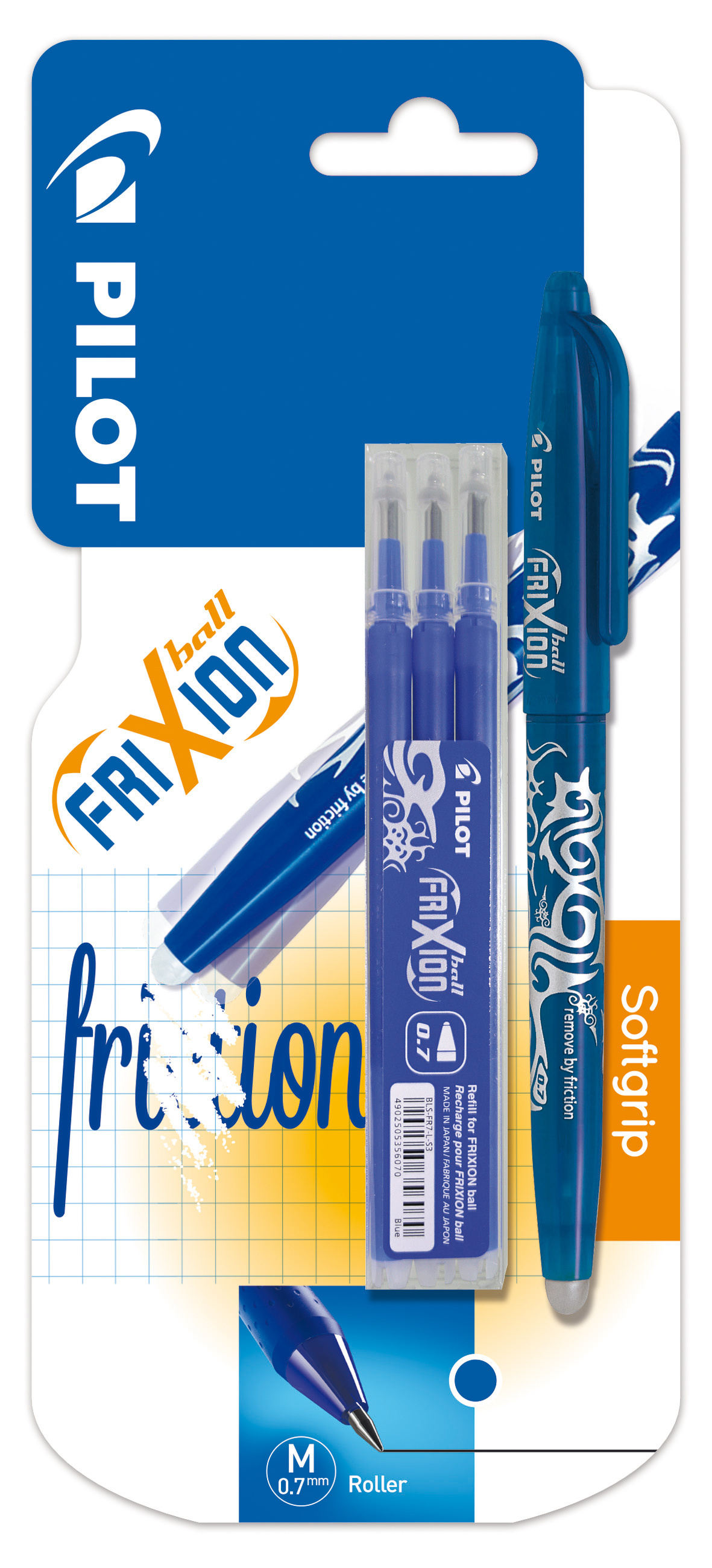 PILOT FriXion Ball 0.7 mm + 3 x Refill blau