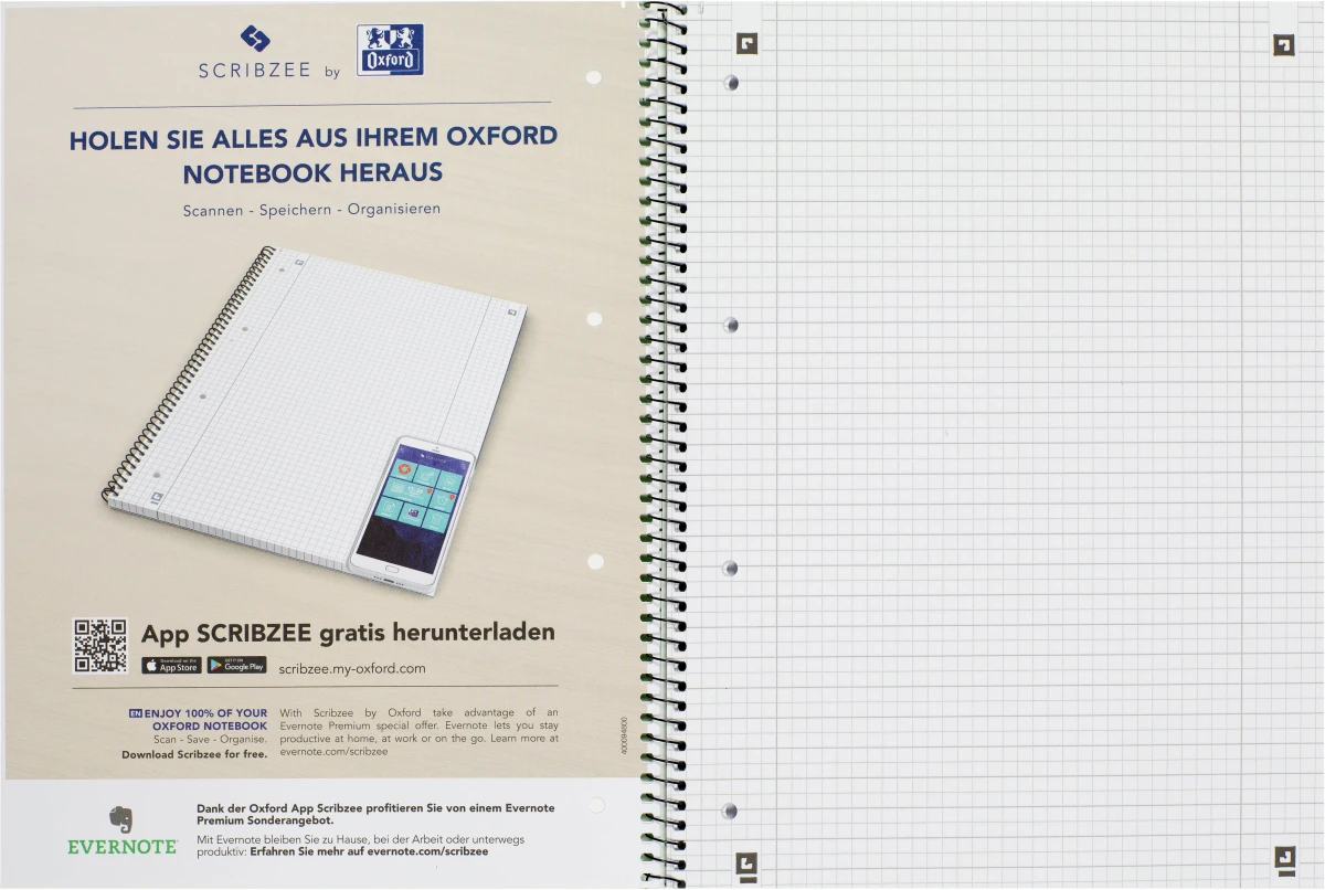 OXFORD Collegeblock A4+,  kariert/liniert 90 g/m2