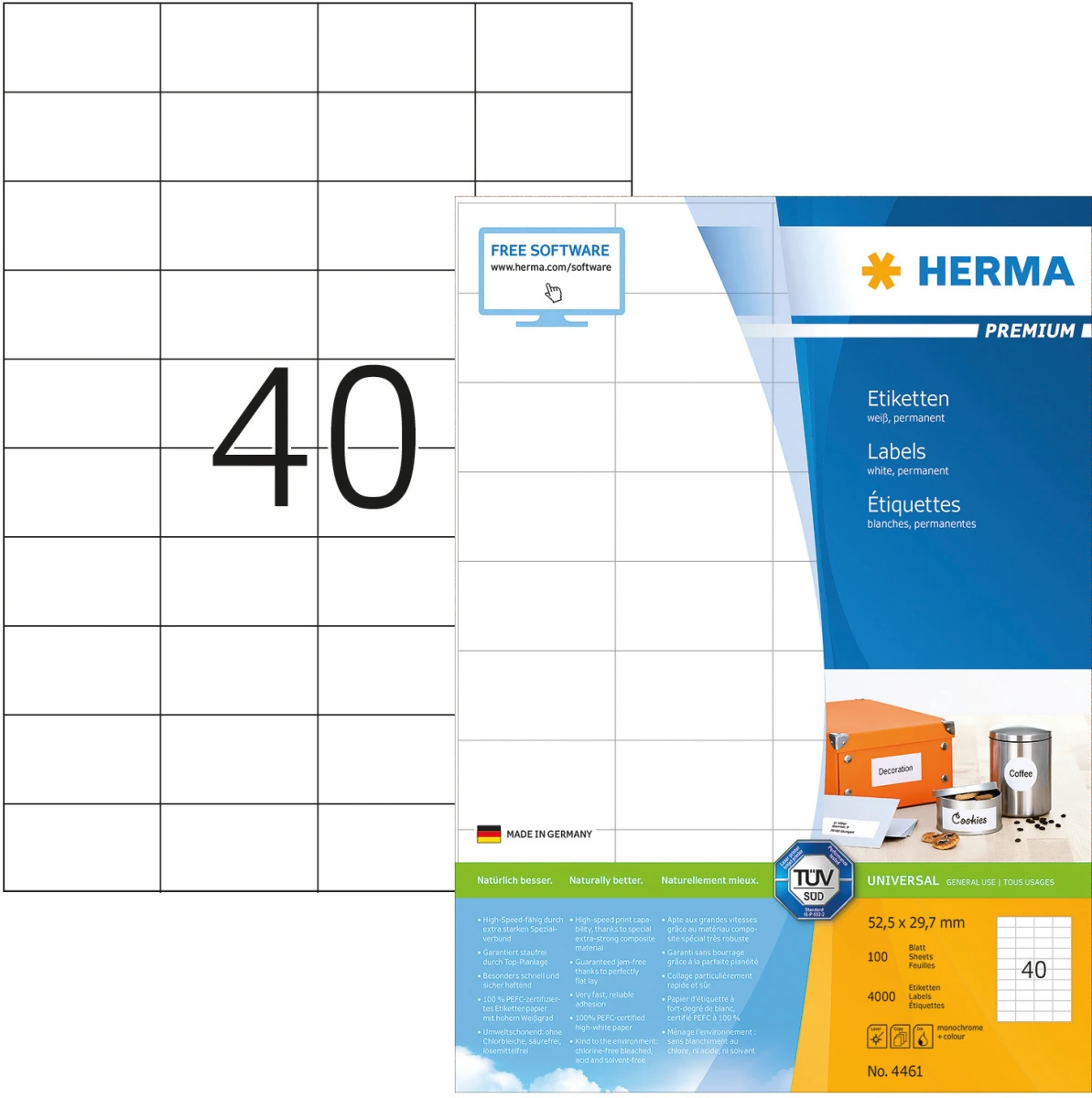 HERMA 4461 Universal-Etiketten, 52.5 x 29.7 mm, 100 Blatt