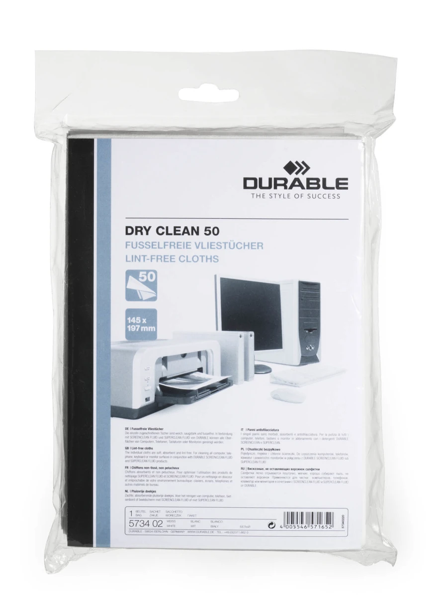 DURABLE Reinigungstücher Dry Clean, Pack à 50 Stück
