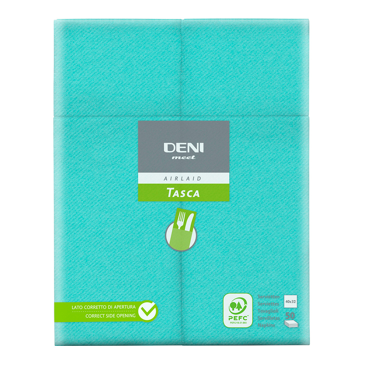 Besteck-Servietten Airlaid Deni meet Tasca, 1/8 Falz, Acqua, 40x32 cm, 1 Pack à 50 Stück