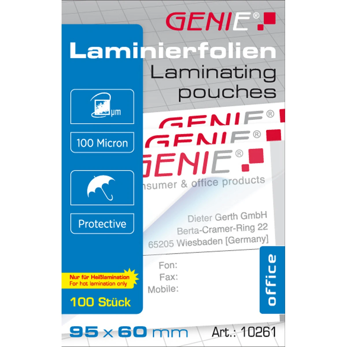 GENIE Laminierfolie für Visitenkarten 95 x 60 mm