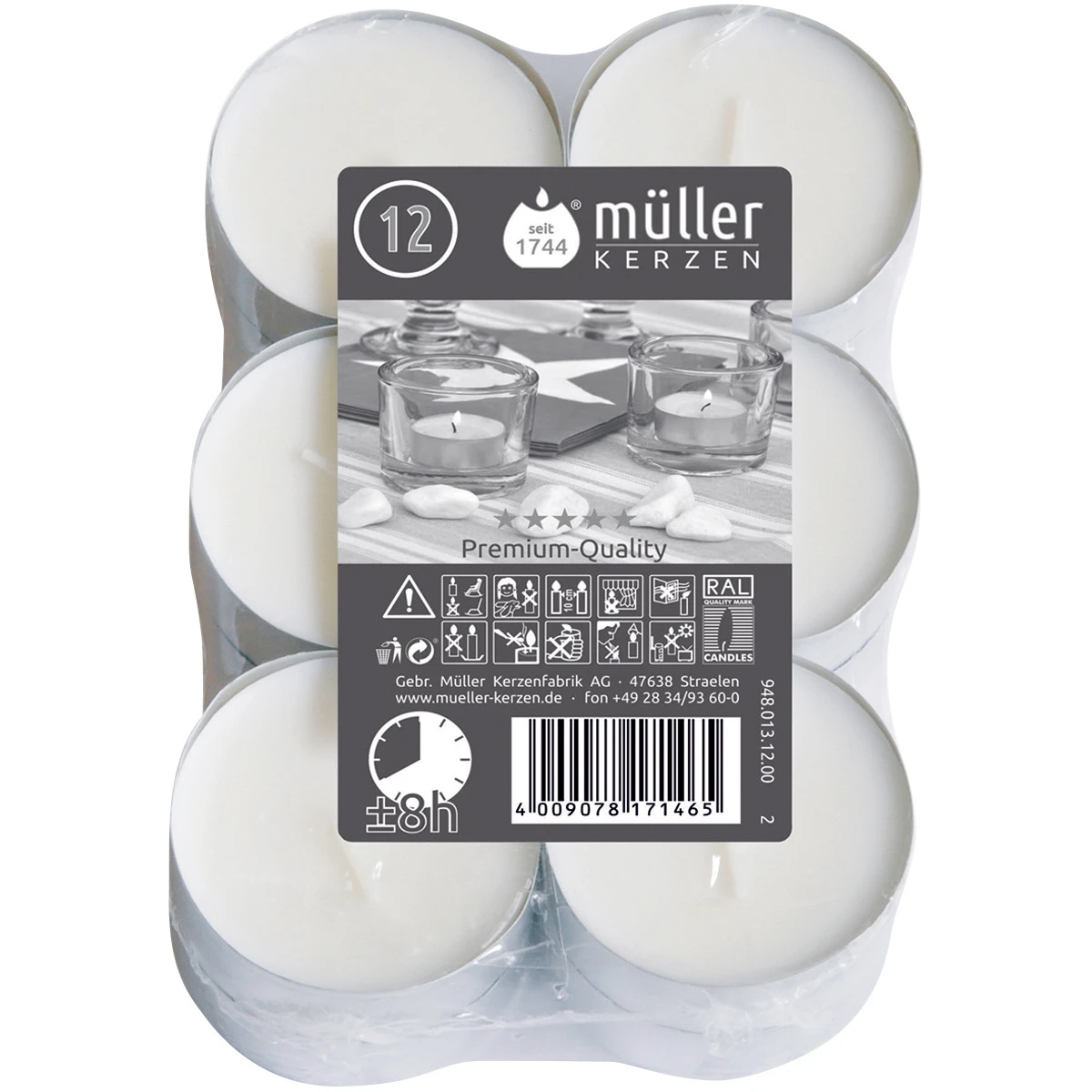 MÜLLER Maxi-Teelichter Premium-Quality Flatpack 12 Stück