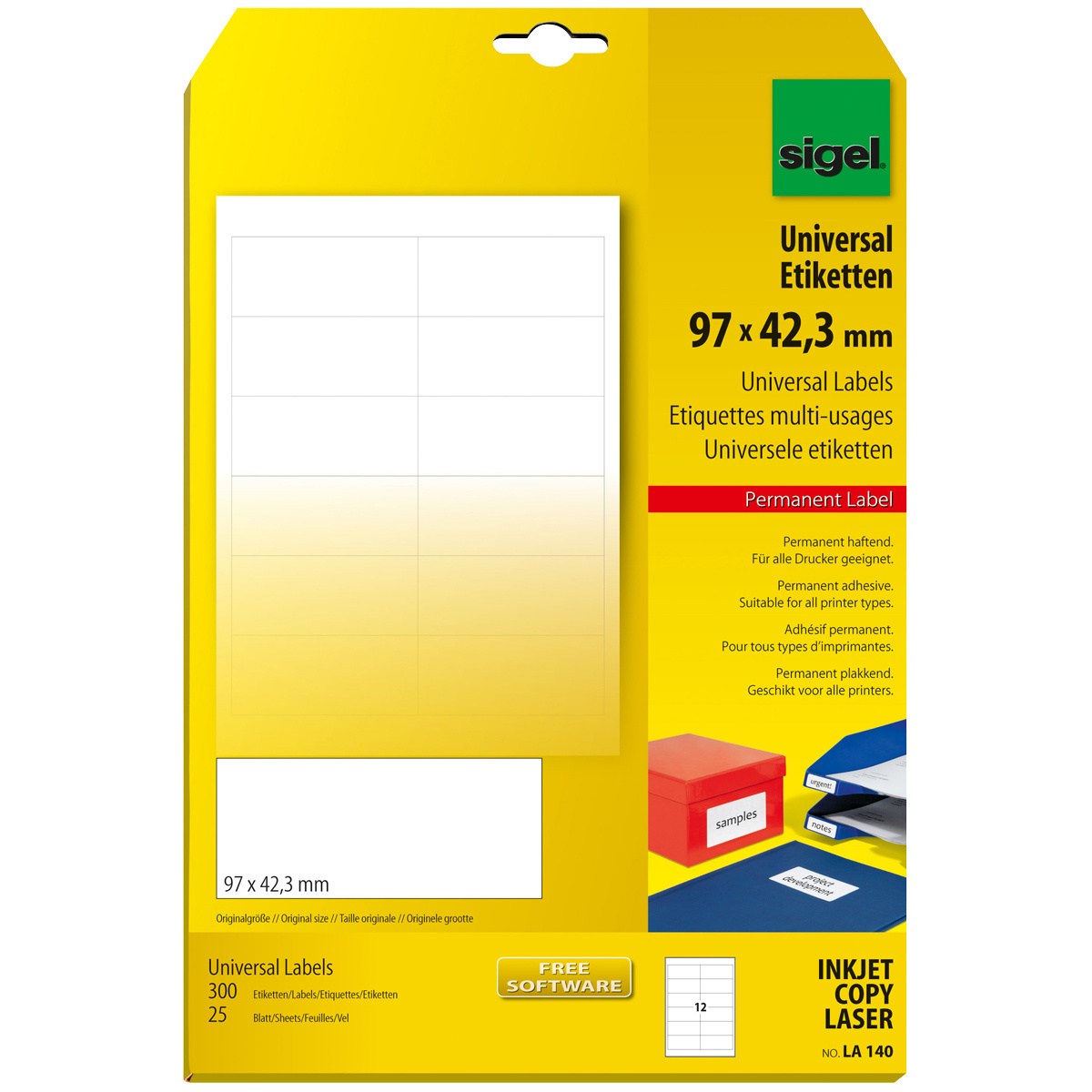 sigel Universaletiketten 97 x 42.3 mm, Pack à 300 Stück