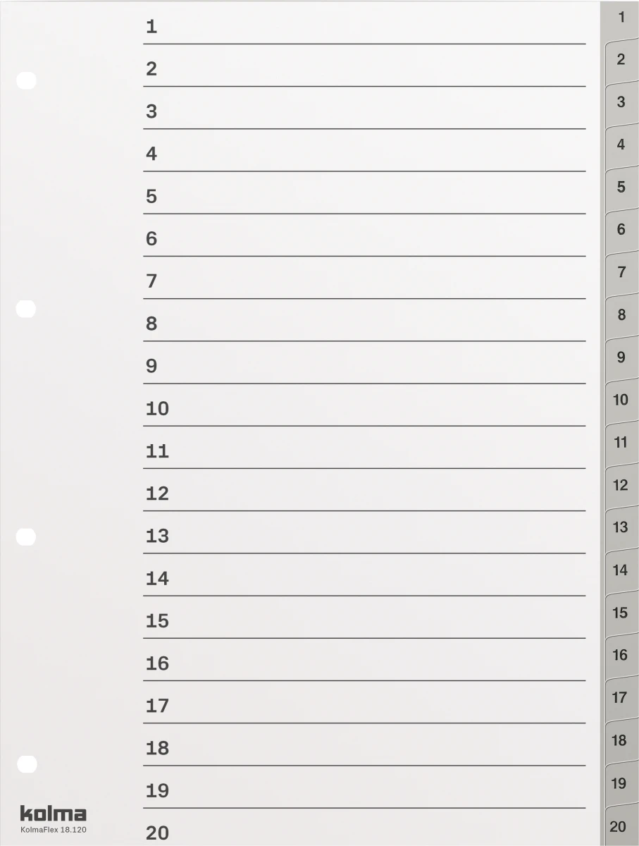 KOLMA Zahlenregister Strong 1 - 20