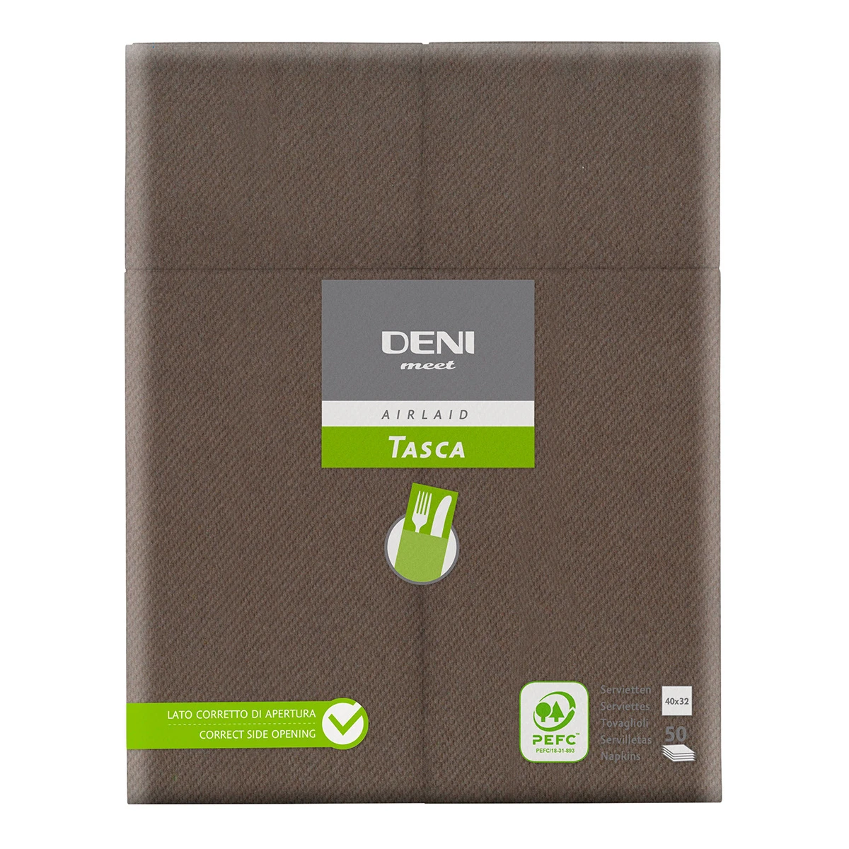 Besteck-Servietten Airlaid Deni meet Tasca, 1/8 Falz, Braun, 40 x 32 cm, 1 Pack à 50 Stück