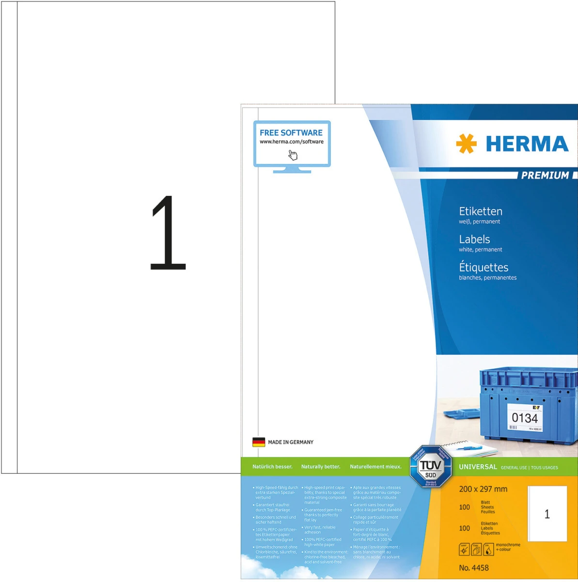 HERMA 4458 Universal-Etiketten, 200 x 297 mm, 100 Blatt