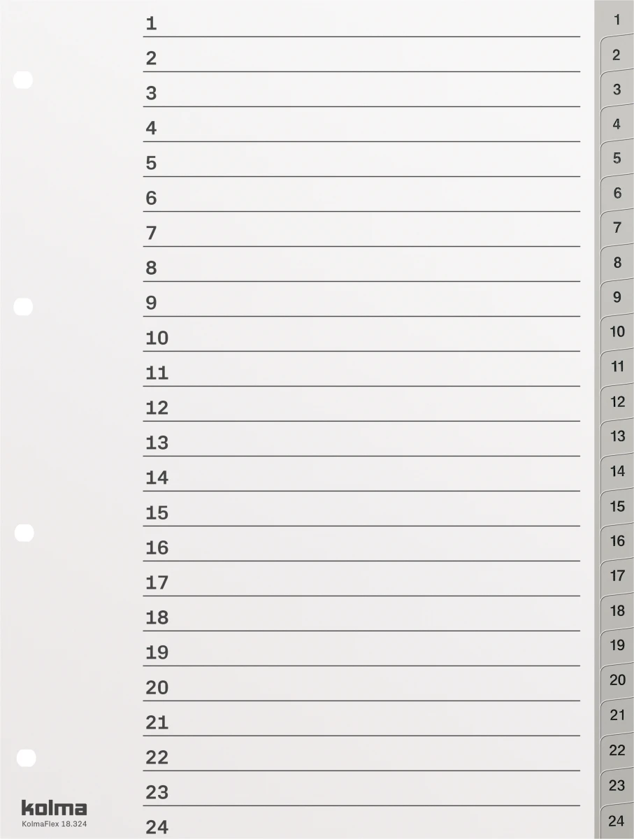 KOLMA Zahlenregister Strong 1 - 24