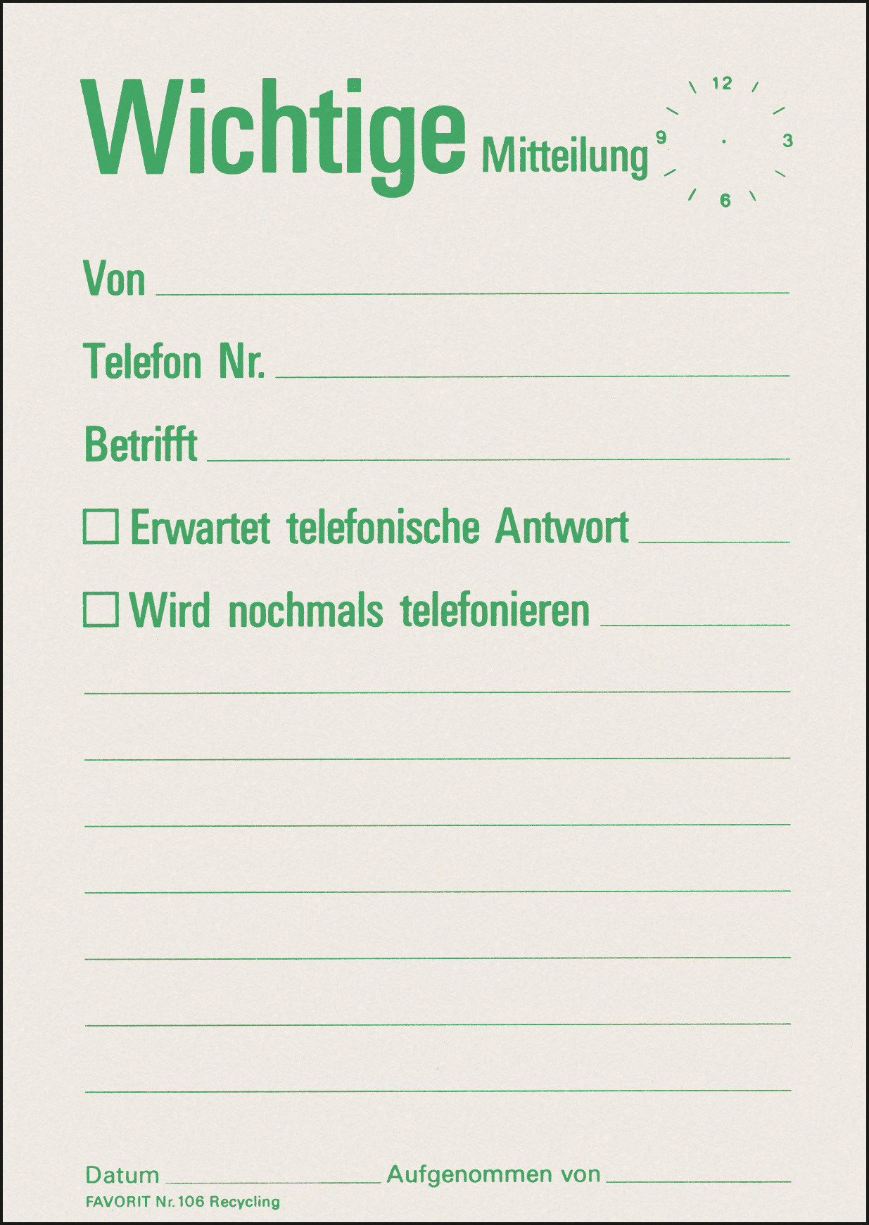 Favorit Mitteilungszettel-Block Recycling "Wichtige Mitteilung"