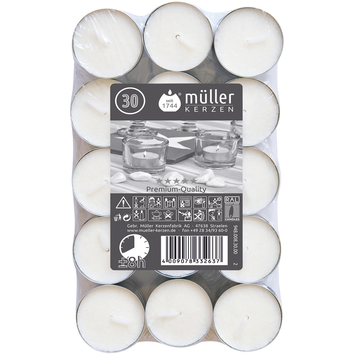 Teelichter in Premium-Qualität, Durchmesser 38 mm, Pack à 30 Stück