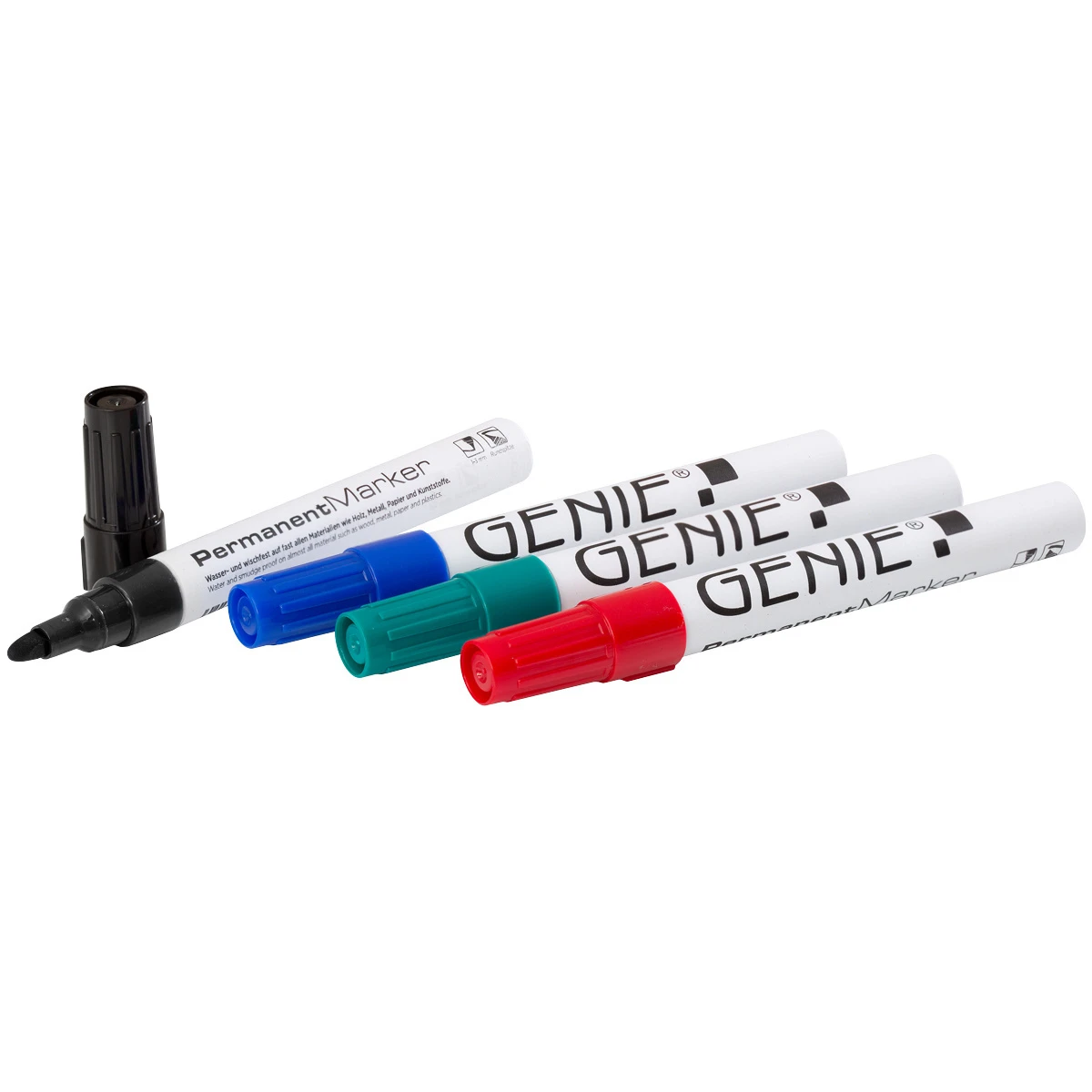 GENIE Permanent Marker im 4er-Etui, Rundspitze, schwarz, blau, grün, rot