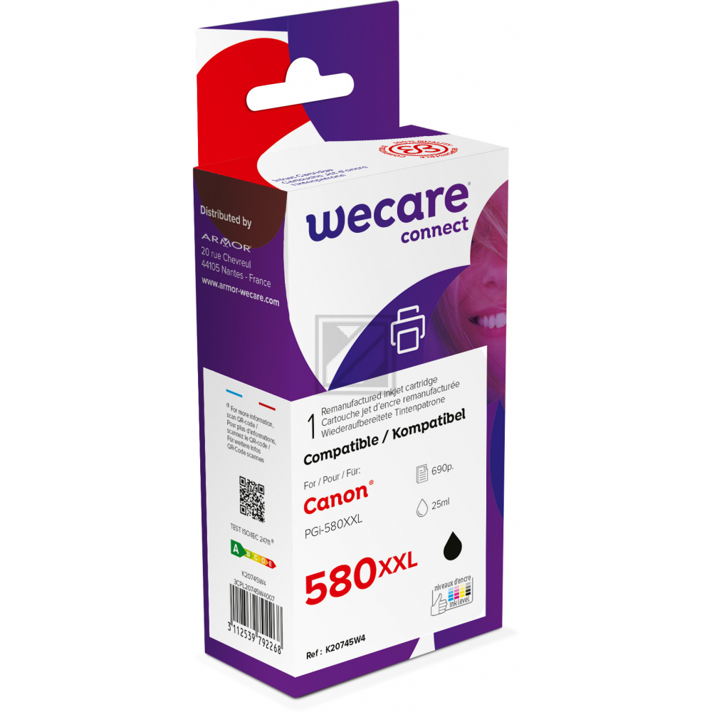Wecare Tintenpatrone schwarz (K20745W4) ersetzt PGI-580PGBKXXL