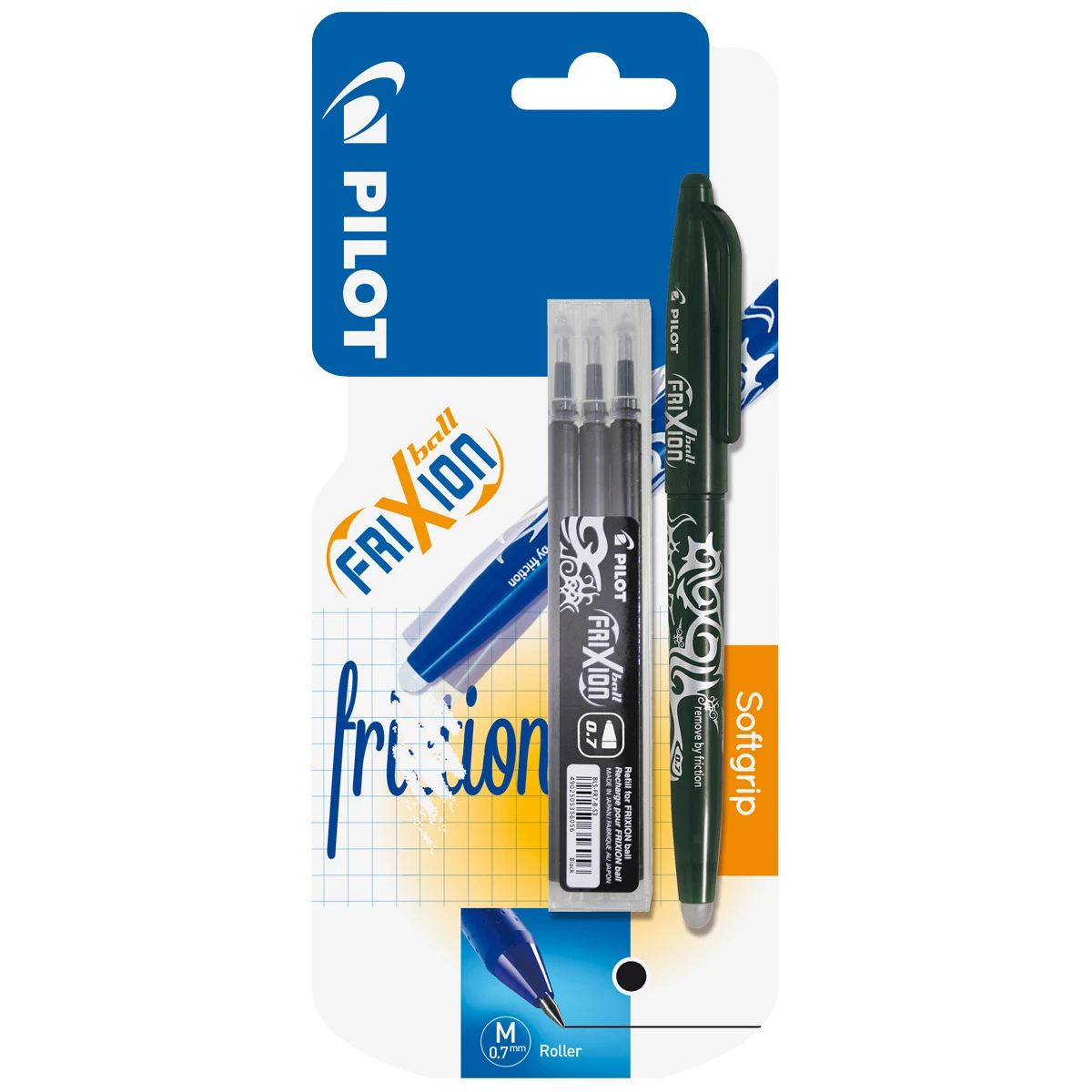PILOT FriXion Ball 0.7 mm + 3 x Refill schwarz