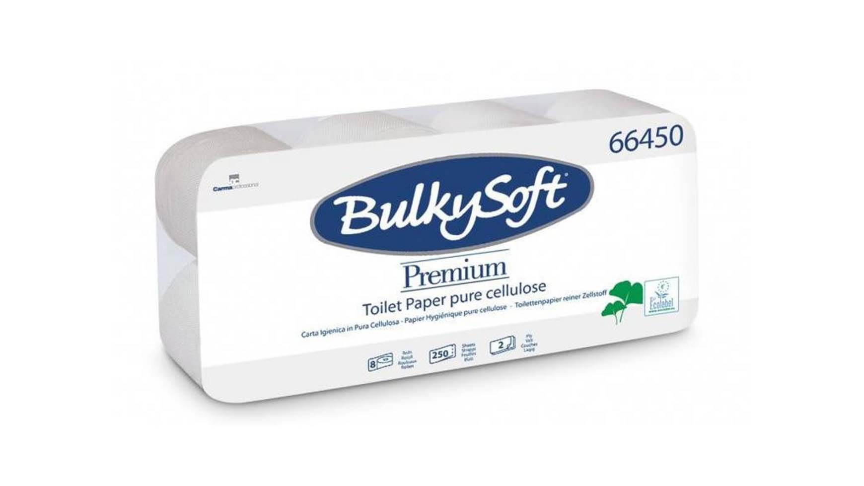 Toilettenpapier BulkySoft, 100% Zellstoff, 2-lagig, 250 Blatt, weiss, Pack à 8 Rollen