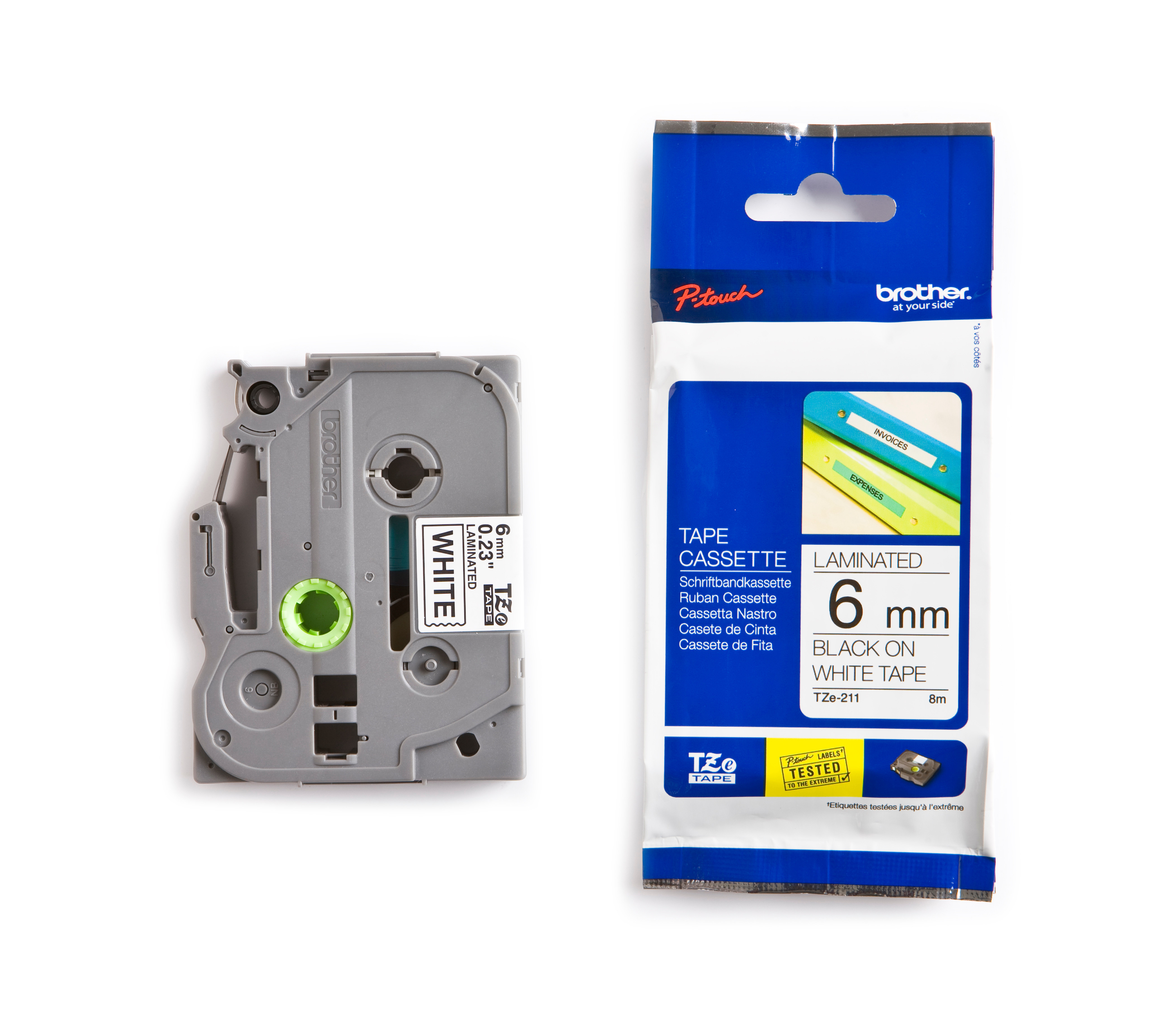 brother Schriftband TZe-211 laminiert, 6 mm x 8 m, Druckfarbe: Schwarz, Band: Weiss