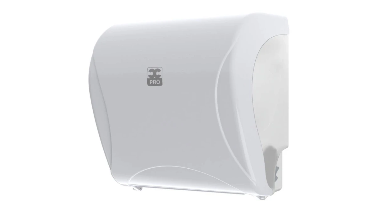 Handtuchrollen-Autocut-Dispenser Essentia, mit Zackenabriss, abschliessbar, weiss/transpartent