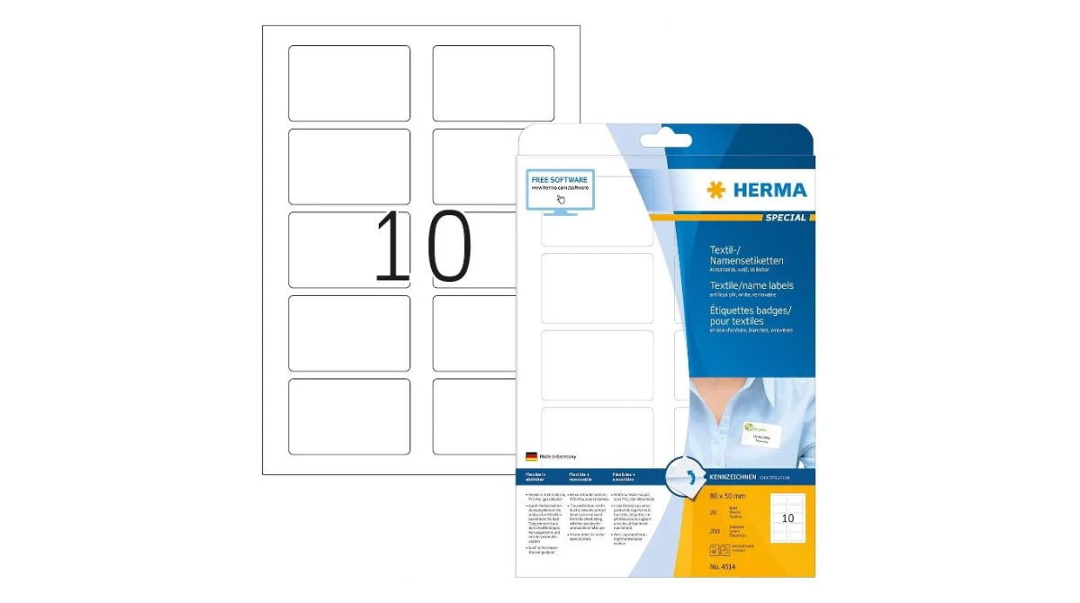 HERMA 4514 Namens-/Textiletiketten, 80 x 50 mm, 20 Blatt