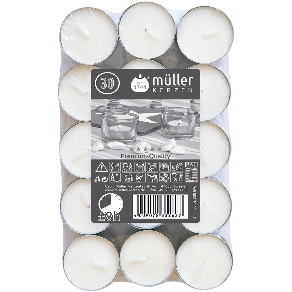 Teelichter in Premium-Qualität, Durchmesser 38 mm, Pack à 30 Stück