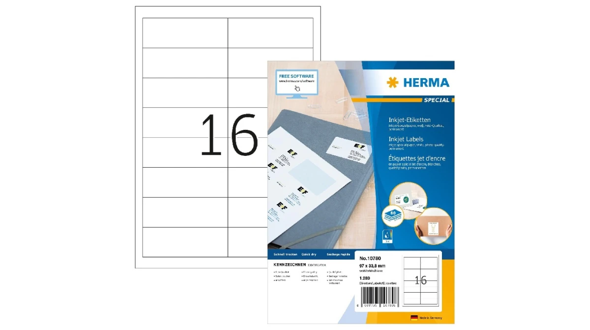 HERMA 10780 Etiketten Inkjet, 97 x 33.8 mm, 80 Blatt