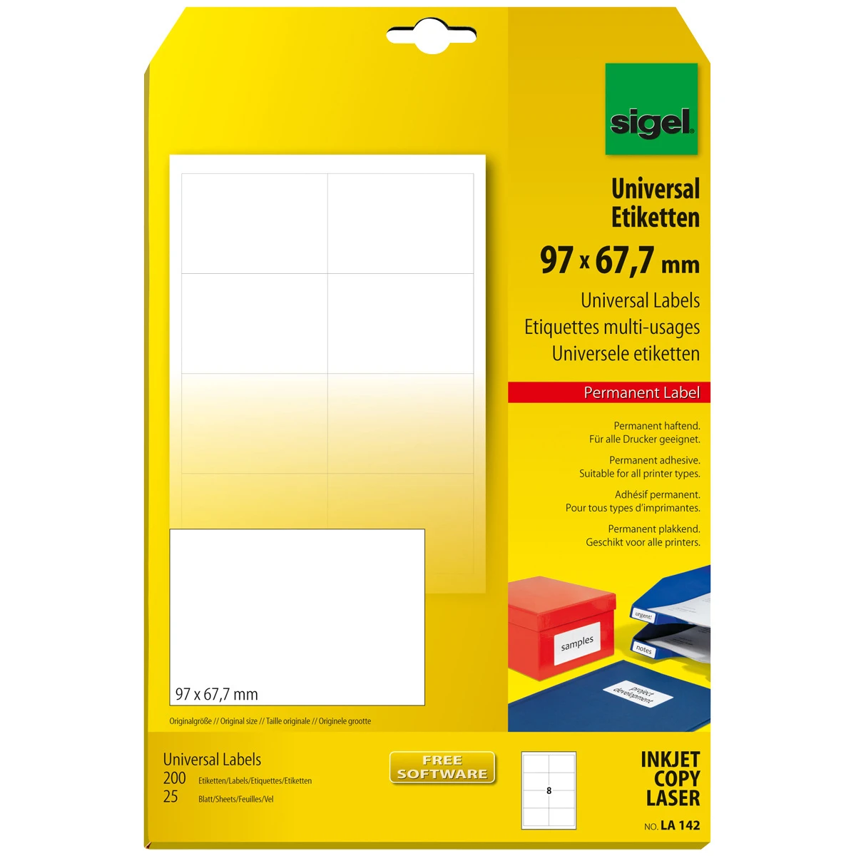 SIGEL Etiketten Universal, 97 x 67.7 mm, 25 Blatt