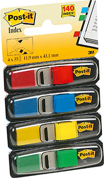 Post-it Index Mini Haftstreifen rot, blau, gelb & grün, Pack à 4 x 35 Stück