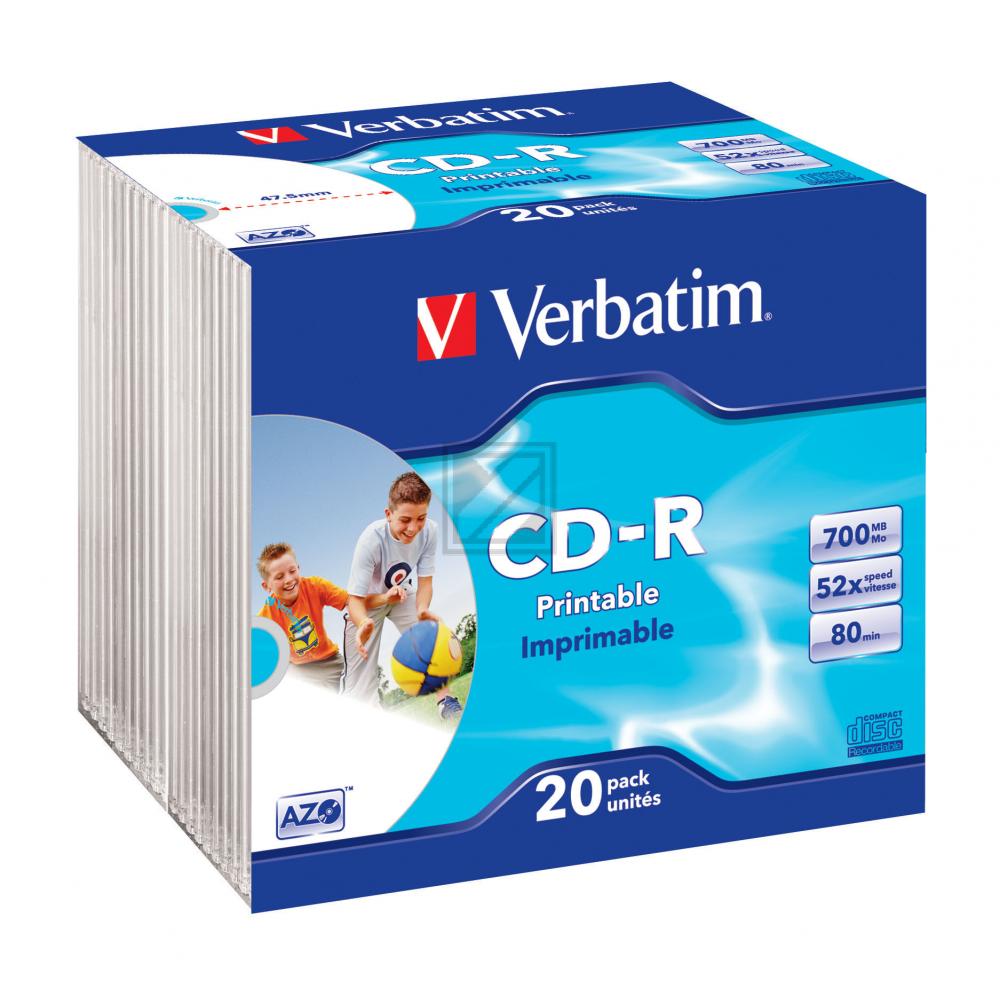 VERBATIM CDR80 700MB 52x (20) SC 43424 Slim Case tintenstrahlbedruckbar
