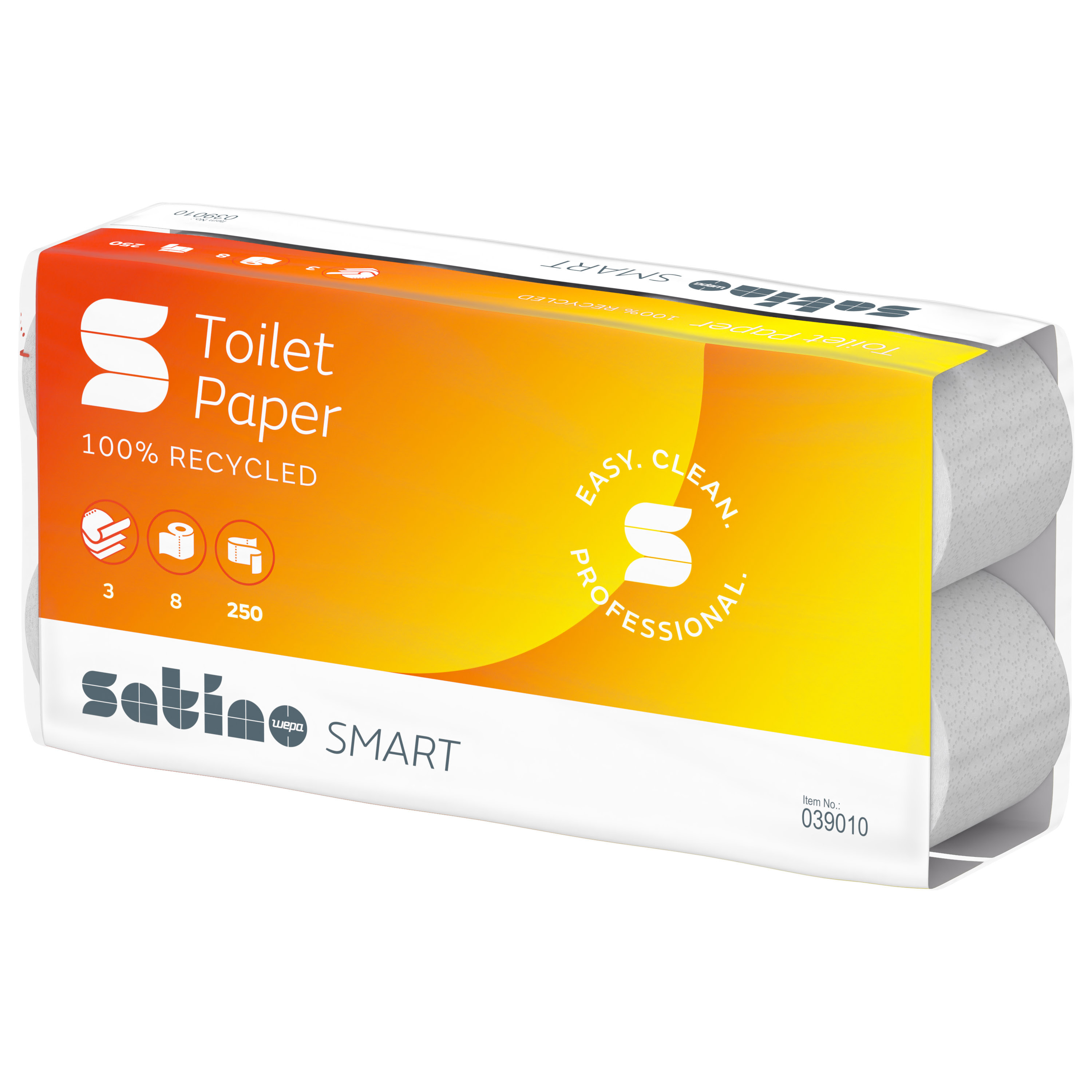 Satino prestige Toilettenpapier 3-lagig, 250 Cps., hochweiss, 9.4 x 12 cm, Pack à 8 Rollen