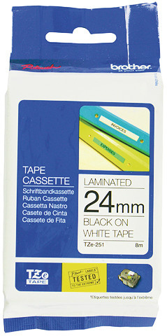 brother Schriftband TZe-251 laminiert, 24 mm x 8 m, Druckfarbe: Schwarz, Band: Weiss