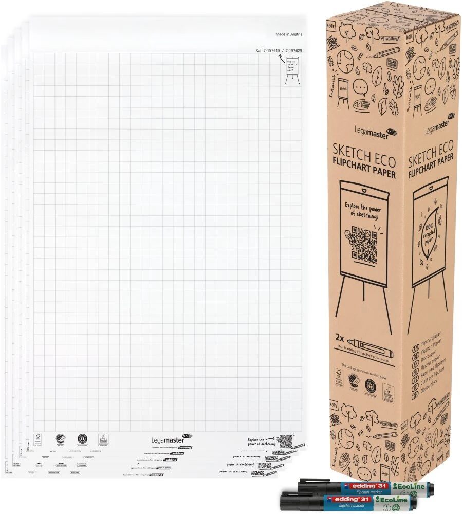 Legamaster SKETCH ECO Papierblock kariert 5 x 20 Blatt