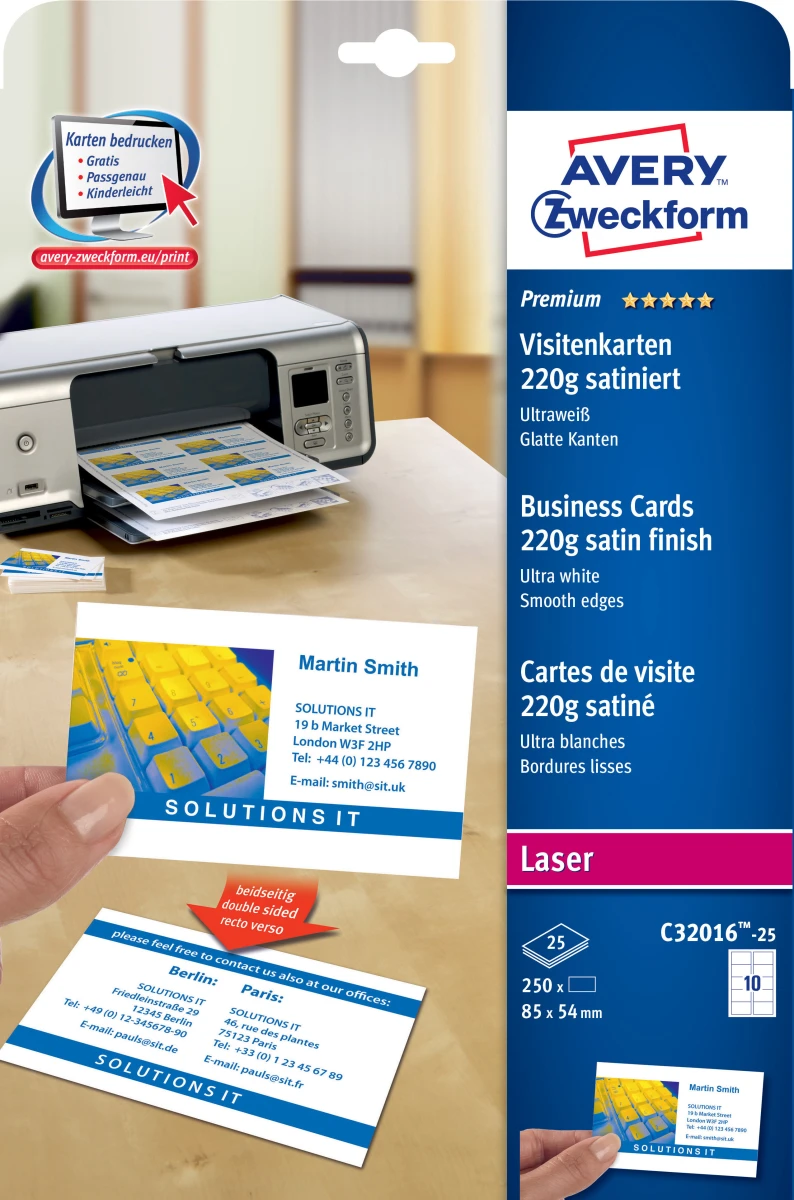 AVERY ZWECKFORM C32016-25 Visitenkarten doppelseitig