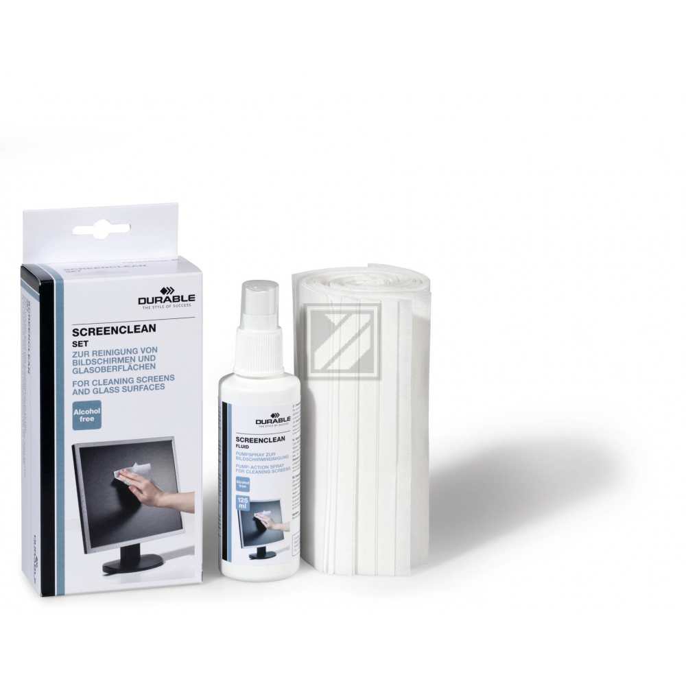 DURABLE Screenclean Set 125ml 570700 Reinigungsset 20 Tücher